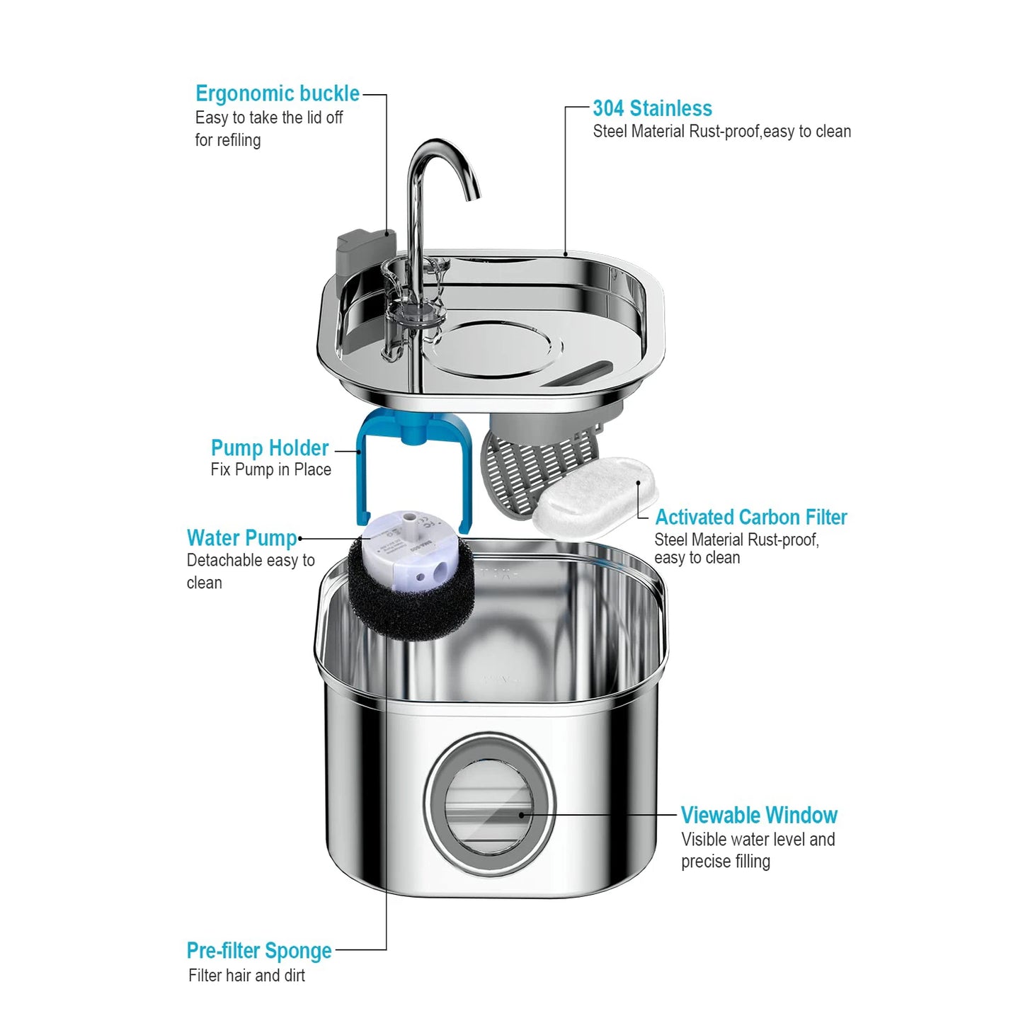 3.2L Stainless Steel Auto Pet Water Feeder.