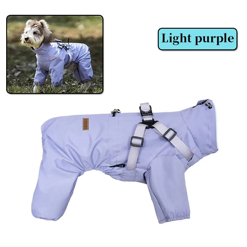 Adjustable Reflective Dog Raincoat with Harness