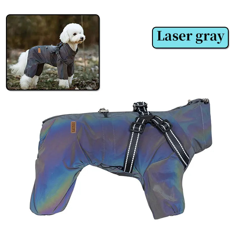 Adjustable Reflective Dog Raincoat with Harness