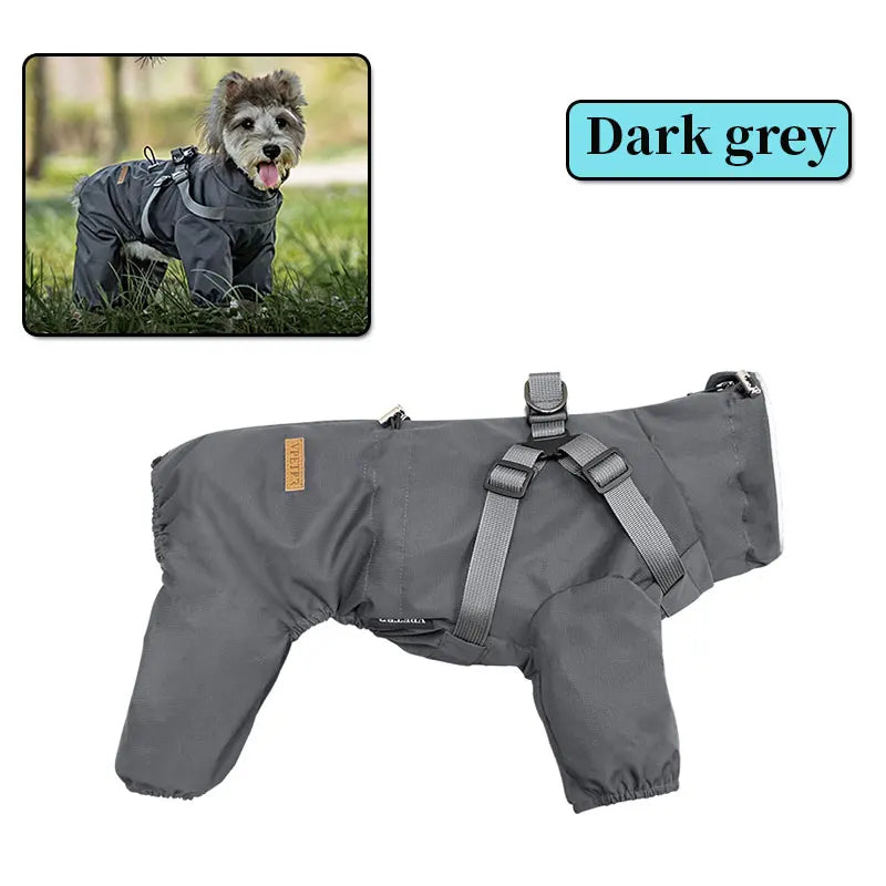 Adjustable Reflective Dog Raincoat with Harness