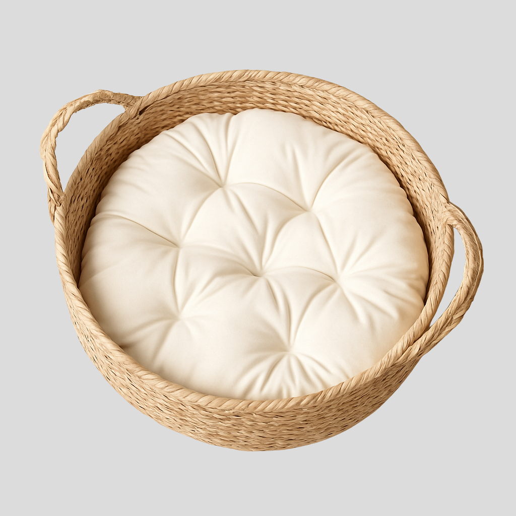 Boho Nest – Round Rattan Bed with Pillow”