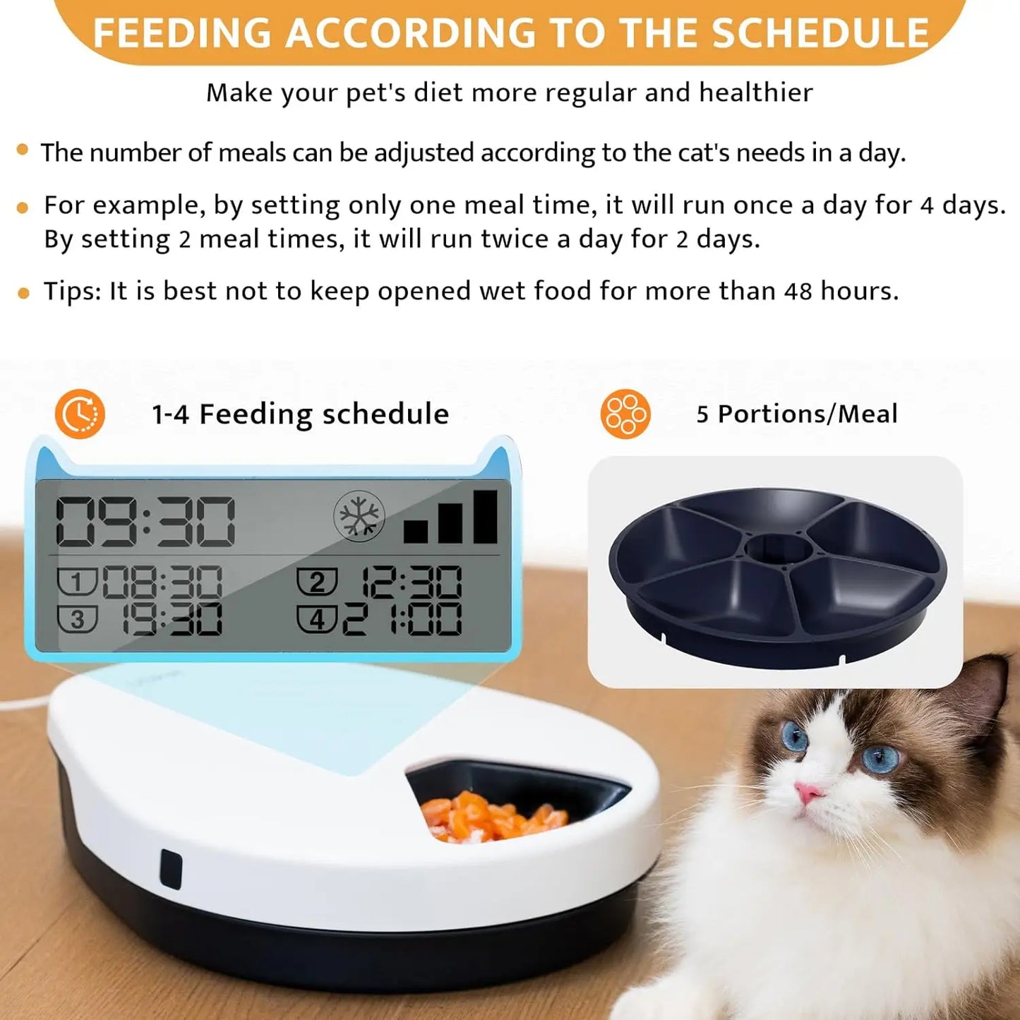 UBPET Automatic Cat Feeder with Cooling – 5 Compartments