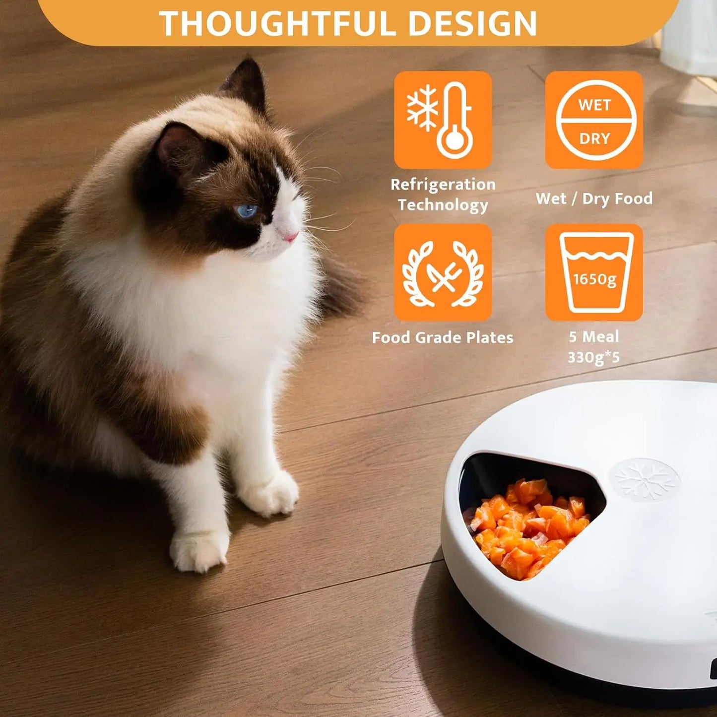 UBPET Automatic Cat Feeder with Cooling – 5 Compartments