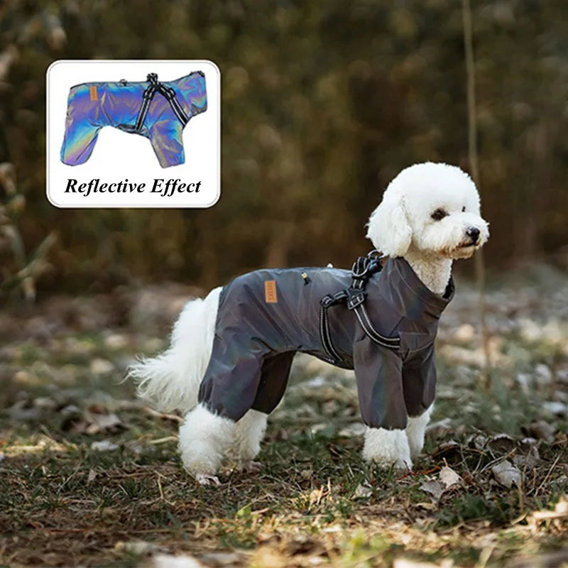 Adjustable Reflective Dog Raincoat with Harness