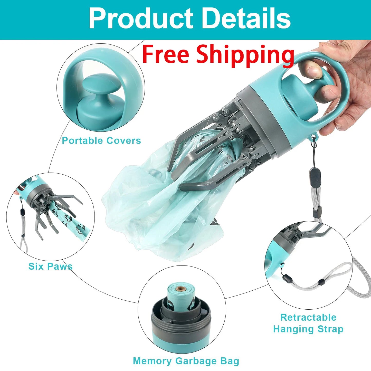 360° Portable Pooper Scooper with Bag Dispenser