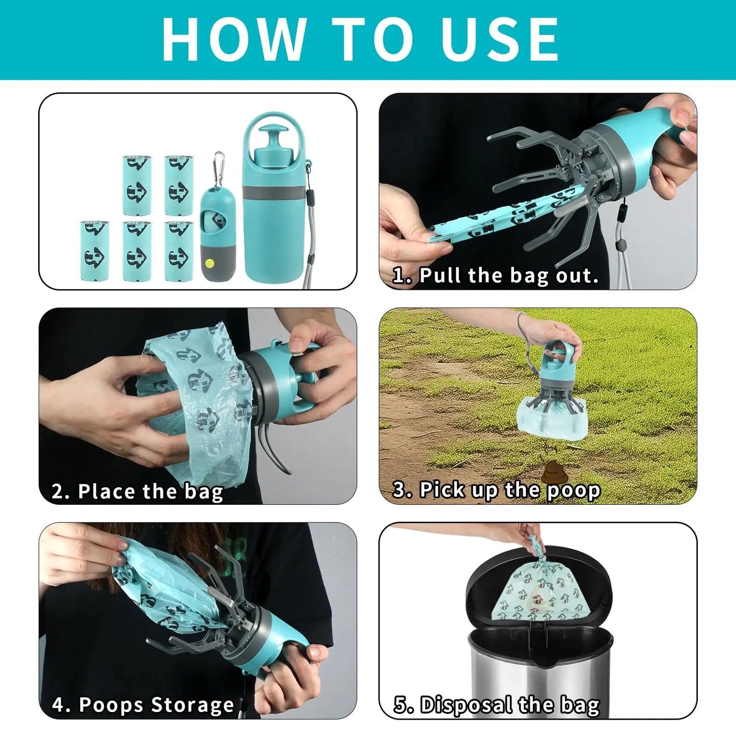 360° Portable Pooper Scooper with Bag Dispenser