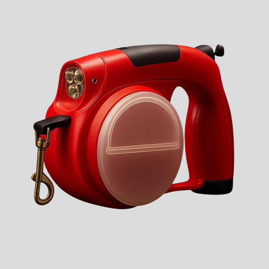 Red-All-in-One Retractable Dog Leash with Light, Food & Water Container
